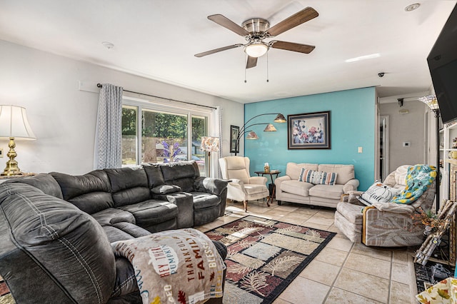 living room with ceiling fan