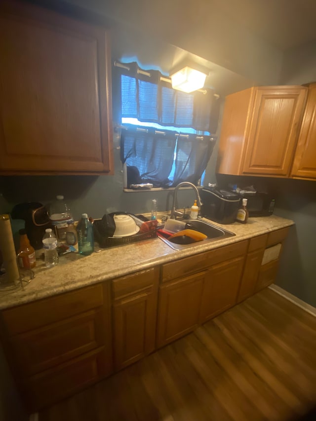 kitchen with dark hardwood / wood-style flooring and sink