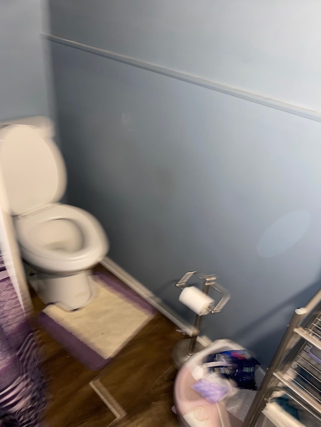 bathroom with hardwood / wood-style flooring