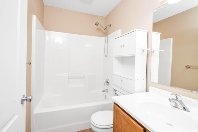 full bathroom with a textured ceiling, vanity, toilet, and shower / bathtub combination