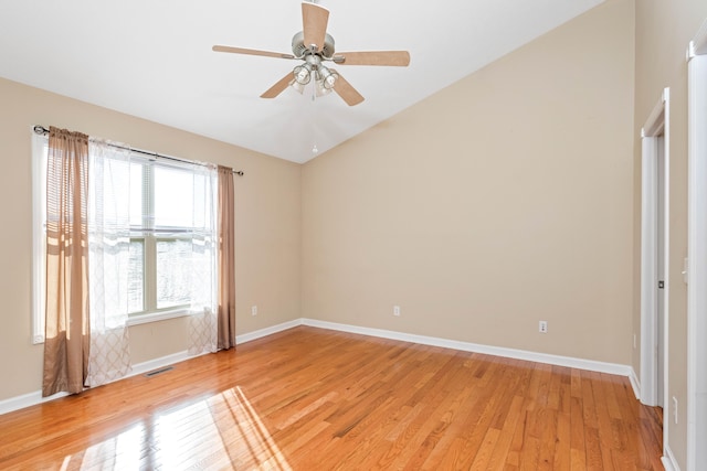 unfurnished room featuring light hardwood / wood-style floors and ceiling fan