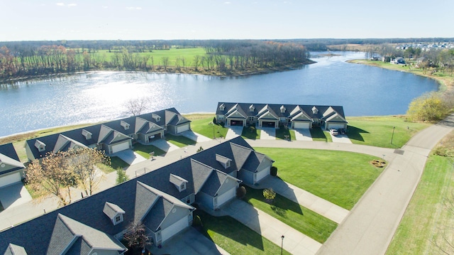 aerial view featuring a water view