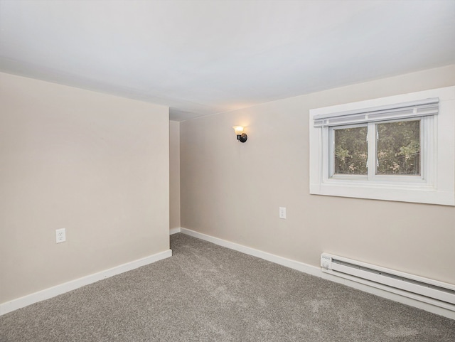 empty room with carpet and a baseboard radiator