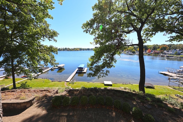 view of dock with a water view