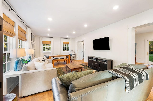 living room with light wood-type flooring