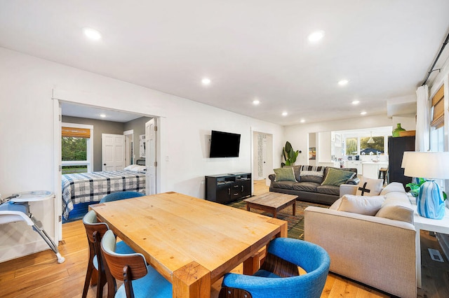 living room with a healthy amount of sunlight and light hardwood / wood-style flooring