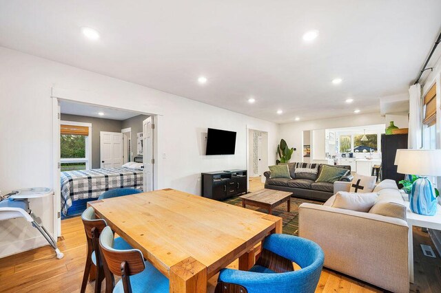 9695 Community Hall Rd, Union Pier, MI 49129 - living room featuring light wood-style floors and recessed lighting