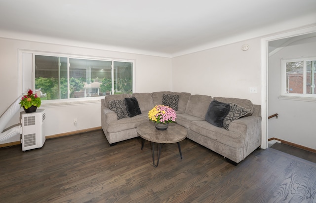 living room featuring dark hardwood / wood-style floors