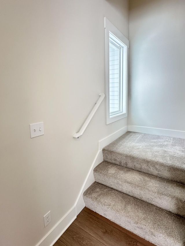 stairway featuring hardwood / wood-style floors