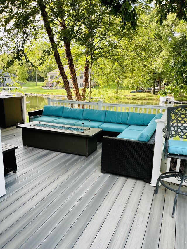 23739 Grandview Ct, Sturgis, MI 49091 - wooden terrace featuring an outdoor living space with a fire pit and view of wooded area