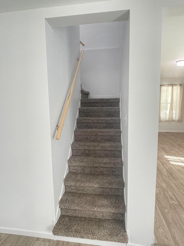 staircase featuring hardwood / wood-style flooring