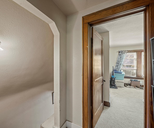 hallway with carpet floors