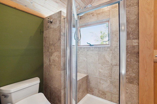 bathroom featuring an enclosed shower and toilet