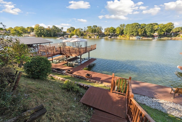 view of dock with a water view