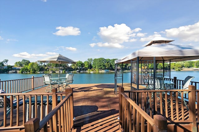 view of dock with a water view