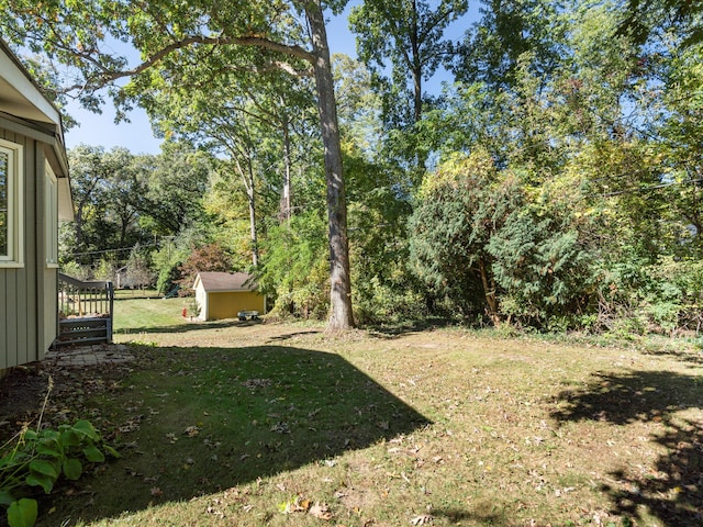 view of yard featuring a shed