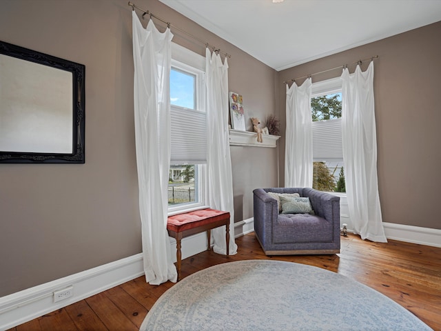 living area featuring plenty of natural light and hardwood / wood-style floors