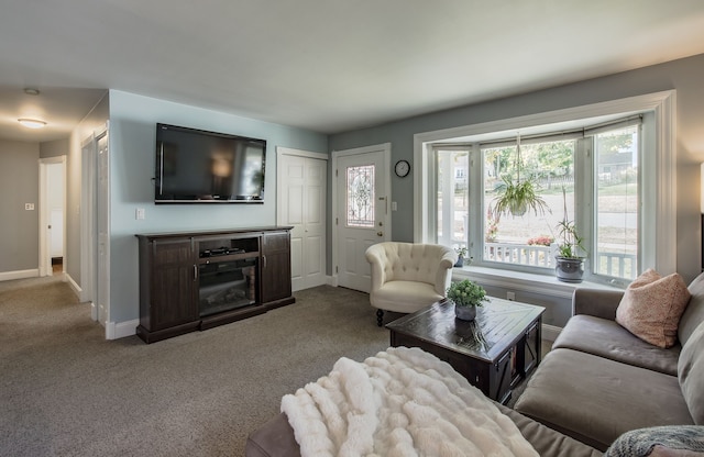 living room featuring light colored carpet