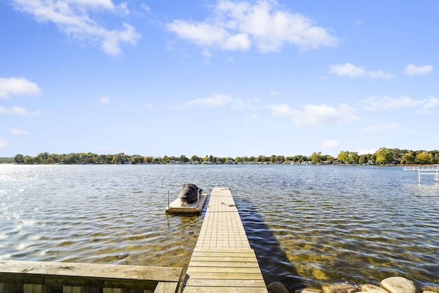 view of dock with a water view