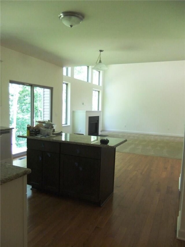 48945 Tuscan Hls, Plymouth, MI 48170 - kitchen featuring wood finished floors, a center island, decorative light fixtures, open floor plan, and baseboards