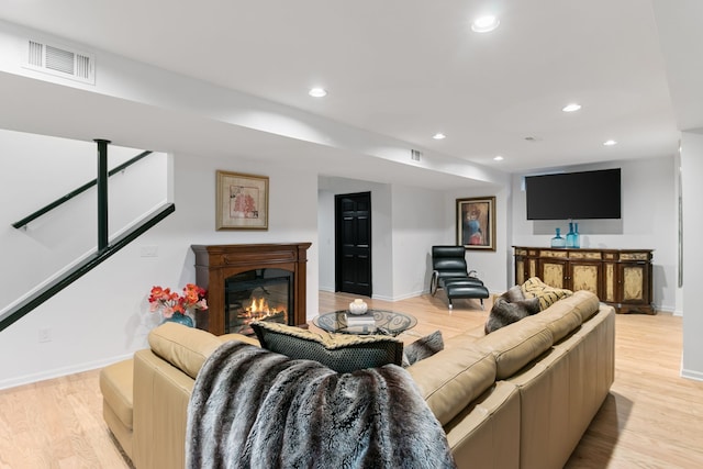 living room featuring light wood-type flooring