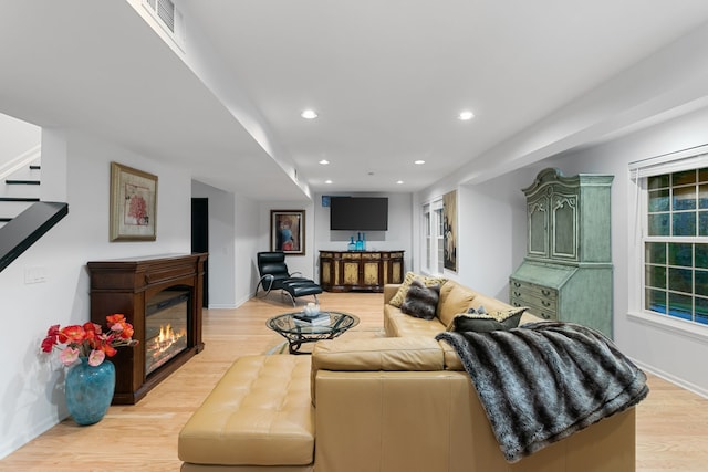 living room featuring light hardwood / wood-style flooring