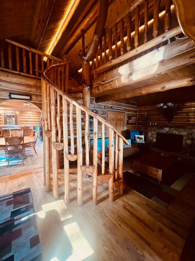 basement with hardwood / wood-style flooring