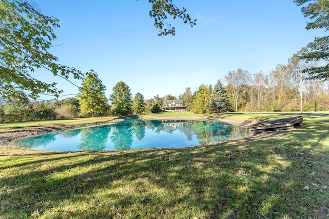 view of pool featuring a yard