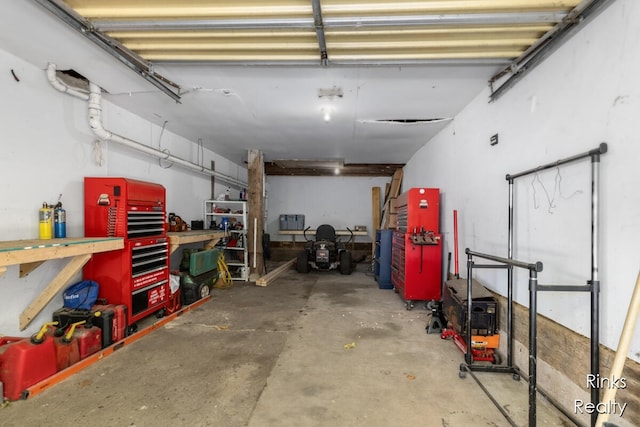 garage featuring a workshop area