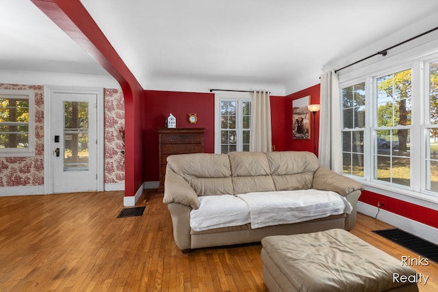 living room with wood-type flooring