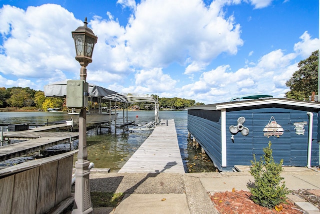 view of dock with a water view