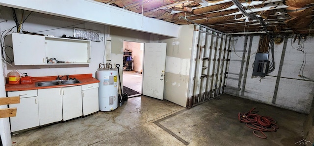 basement with sink and water heater