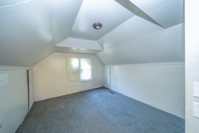 additional living space featuring lofted ceiling and carpet floors