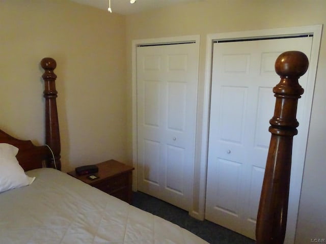 bedroom with two closets