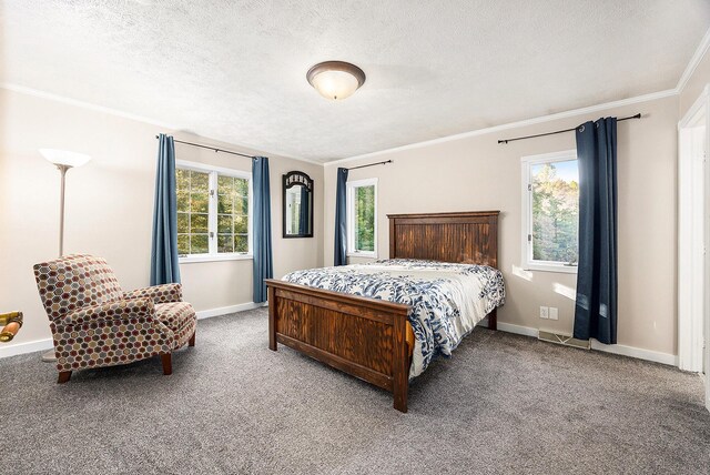 11600 Baker Rd, Greenville, MI 48838 - carpeted bedroom with baseboards, ornamental molding, and a textured ceiling