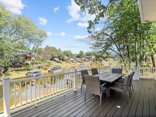 wooden deck with a water view