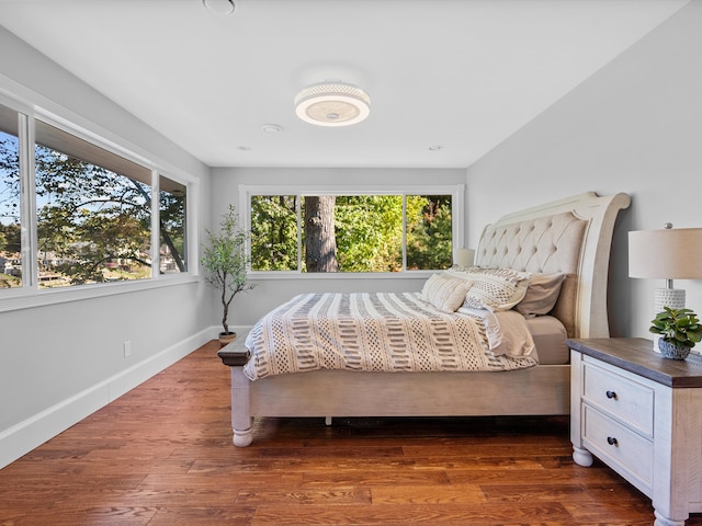 bedroom with dark hardwood / wood-style floors