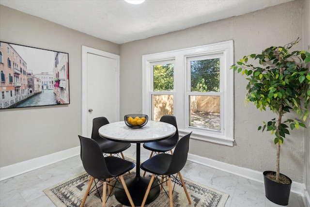 dining room with a textured ceiling