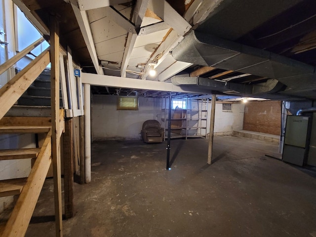 basement with heating unit