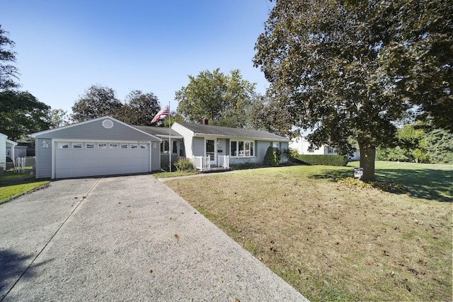 single story home featuring a garage and a front lawn