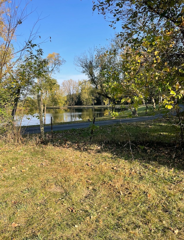 view of yard with a water view