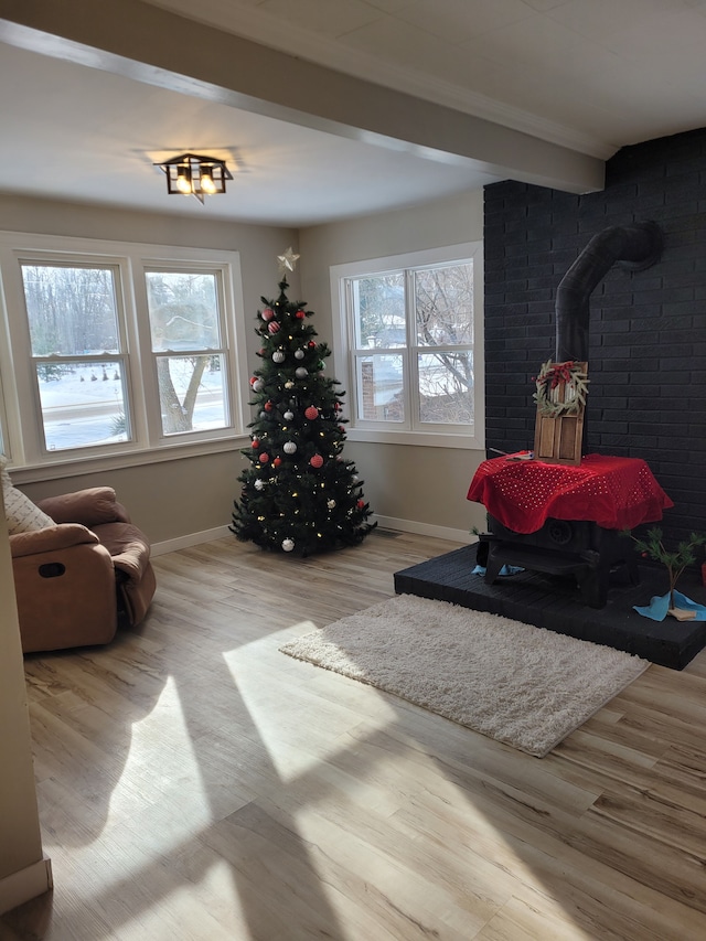 sitting room with wood-type flooring and plenty of natural light