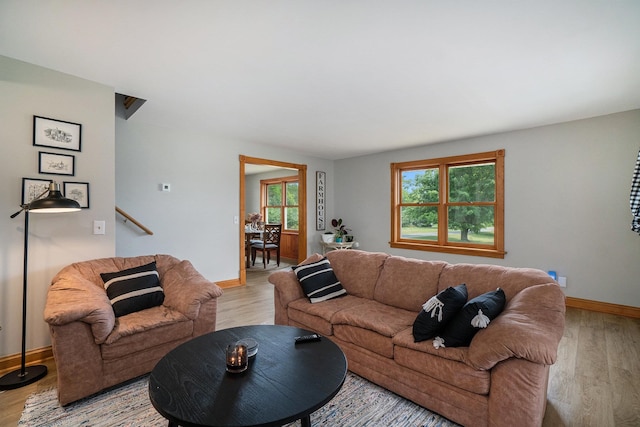 living room featuring light wood-type flooring