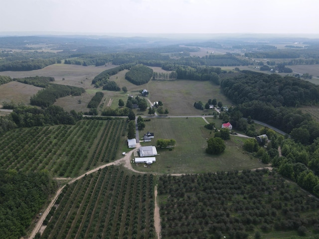 birds eye view of property featuring a rural view