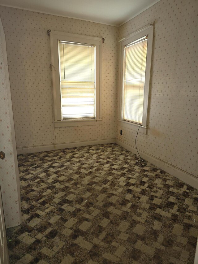 103 S Railroad St, Allen, MI 49227 - empty room featuring carpet, plenty of natural light, crown molding, and baseboards