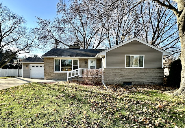 single story home with a garage and a front yard