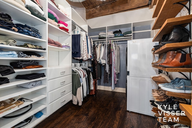 spacious closet featuring dark hardwood / wood-style flooring