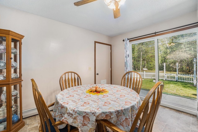 dining space featuring ceiling fan