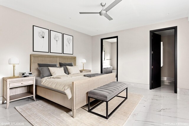 639 Sul Lago Ave S, Benton Harbor, MI 49022 - bedroom featuring light marble finish flooring, baseboards, and a ceiling fan