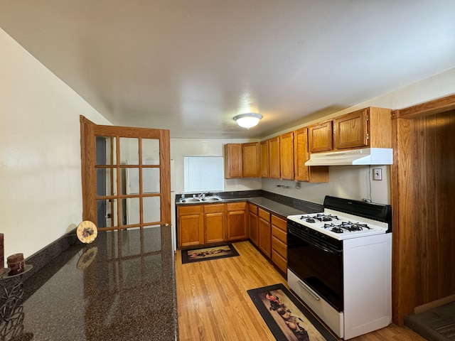 kitchen featuring sink, light hardwood / wood-style floors, and white range